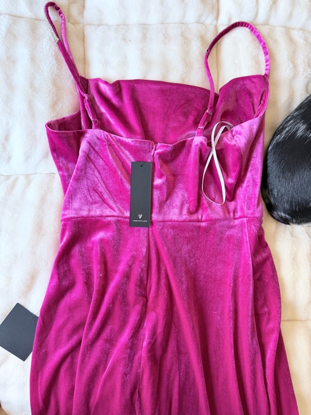 Lulu's Hot Pink Velvet Slip Dress with Spaghetti Straps - Picture 3 of 3